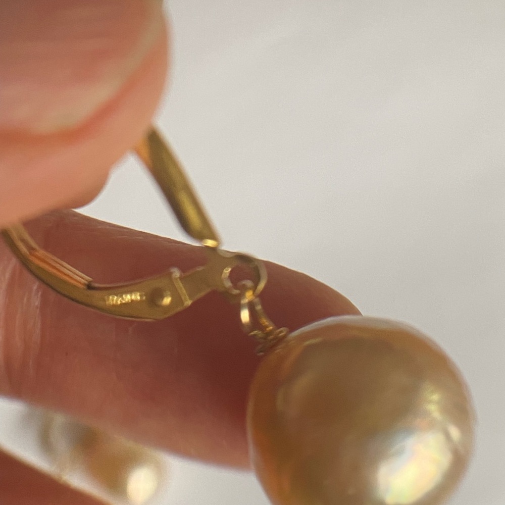 Edison (Kasumi-Like) 12mm Pearls 14K Gold Filled Shield Leverbacks - Picture 3 of 8